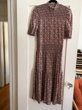 Nation LTD Mauve Floral Smocked Midi Dress